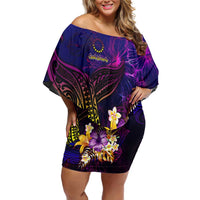 Cook Islands Family Matching Off Shoulder Short Dress and Hawaiian Shirt Whale Hibiscus Polynesian
