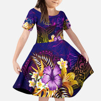 Cook Islands Kid Short Sleeve Dress Whale Hibiscus Polynesian DT02 KID Purple - Polynesian Pride