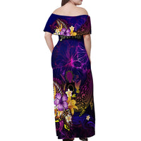 Cook Islands Off Shoulder Maxi Dress Whale Hibiscus Polynesian