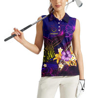 Cook Islands Women Sleeveless Polo Shirt Whale Hibiscus Polynesian