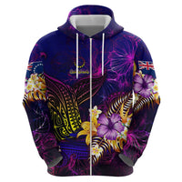 Cook Islands Zip Hoodie Whale Hibiscus Polynesian
