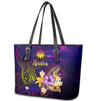 Nauru Leather Tote Bag Whale Hibiscus Polynesian