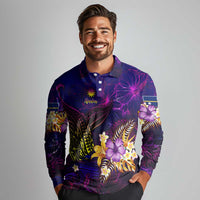 Nauru Long Sleeve Polo Shirt Whale Hibiscus Polynesian