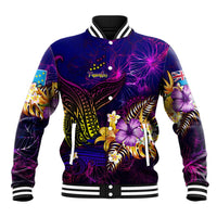 Tuvalu Baseball Jacket Whale Hibiscus Polynesian DT02 Unisex Purple - Polynesian Pride
