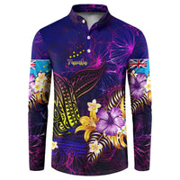 Tuvalu Button Sweatshirt Whale Hibiscus Polynesian DT02 Purple - Polynesian Pride