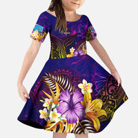 Tuvalu Kid Short Sleeve Dress Whale Hibiscus Polynesian DT02 KID Purple - Polynesian Pride