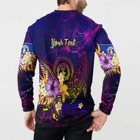 Northern Mariana Islands Button Sweatshirt Whale Hibiscus Polynesian