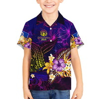 Northern Mariana Islands Family Matching Puletasi and Hawaiian Shirt Whale Hibiscus Polynesian DT02 Son's Shirt Purple - Polynesian Pride