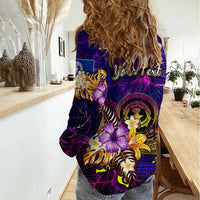 Northern Mariana Islands Women Casual Shirt Whale Hibiscus Polynesian