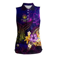 Northern Mariana Islands Women Sleeveless Polo Shirt Whale Hibiscus Polynesian