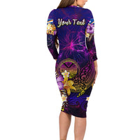 Marshall Islands Family Matching Long Sleeve Bodycon Dress and Hawaiian Shirt Whale Hibiscus Polynesian