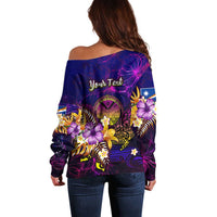 Marshall Islands Off Shoulder Sweater Whale Hibiscus Polynesian