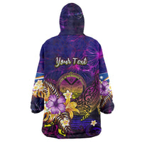Marshall Islands Wearable Blanket Hoodie Whale Hibiscus Polynesian