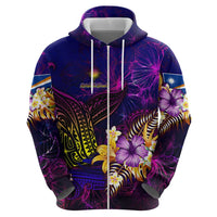 Marshall Islands Zip Hoodie Whale Hibiscus Polynesian