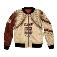 Fiji Bula Bomber Jacket Tapa Pattern Design DT02 Unisex Beige - Polynesian Pride