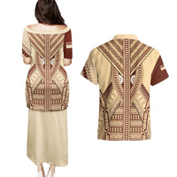 Fiji Bula Couples Matching Puletasi Dress and Hawaiian Shirt Tapa Pattern Design DT02 - Polynesian Pride