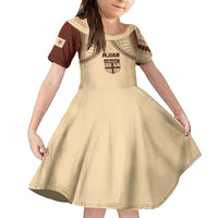 Fiji Bula Kid Short Sleeve Dress Tapa Pattern Design DT02 KID Beige - Polynesian Pride