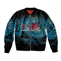 Fiji Rugby Bomber Jacket Bring The Heat DT02 Unisex Blue - Polynesian Pride