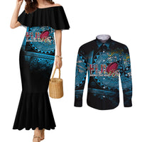 Fiji Rugby Couples Matching Mermaid Dress and Long Sleeve Button Shirts Bring The Heat DT02 Blue - Polynesian Pride