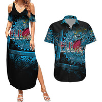 Fiji Rugby Couples Matching Summer Maxi Dress and Hawaiian Shirt Bring The Heat DT02 Blue - Polynesian Pride