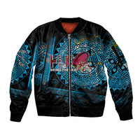 Fiji Rugby Sleeve Zip Bomber Jacket Bring The Heat DT02 Unisex Blue - Polynesian Pride