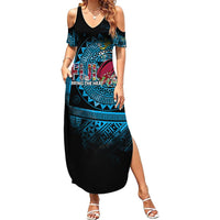Fiji Rugby Summer Maxi Dress Bring The Heat DT02 Women Blue - Polynesian Pride