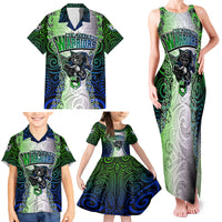 Personalised New Zealand Warriors Family Matching Tank Maxi Dress and Hawaiian Shirt Maori Silver Fern Green DT02 - Polynesian Pride