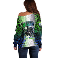 Personalised New Zealand Warriors Off Shoulder Sweater Maori Silver Fern Green DT02 - Polynesian Pride