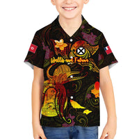 Wallis and Futuna Kid Hawaiian Shirt Octopus Plumeria Polynesian Tattoo