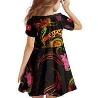 Wallis and Futuna Kid Short Sleeve Dress Octopus Plumeria Polynesian Tattoo