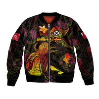Wallis and Futuna Sleeve Zip Bomber Jacket Octopus Plumeria Polynesian Tattoo
