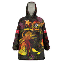 Wallis and Futuna Wearable Blanket Hoodie Octopus Plumeria Polynesian Tattoo