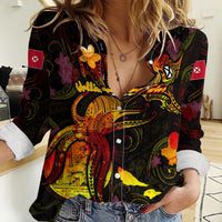 Wallis and Futuna Women Casual Shirt Octopus Plumeria Polynesian Tattoo