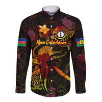 New Caledonia Long Sleeve Button Shirt Octopus Plumeria Polynesian Tattoo