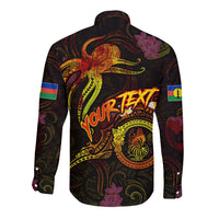 New Caledonia Long Sleeve Button Shirt Octopus Plumeria Polynesian Tattoo
