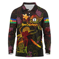 New Caledonia Long Sleeve Polo Shirt Octopus Plumeria Polynesian Tattoo