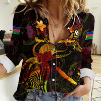 New Caledonia Women Casual Shirt Octopus Plumeria Polynesian Tattoo