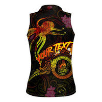 New Caledonia Women Sleeveless Polo Shirt Octopus Plumeria Polynesian Tattoo