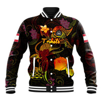 Tahiti French Polynesia Baseball Jacket Octopus Plumeria Polynesian Tattoo DT02 Unisex Black - Polynesian Pride