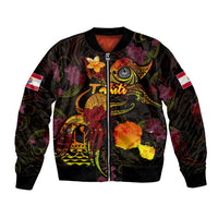 Tahiti French Polynesia Bomber Jacket Octopus Plumeria Polynesian Tattoo