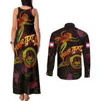 Tahiti French Polynesia Couples Matching Tank Maxi Dress and Long Sleeve Button Shirt Octopus Plumeria Polynesian Tattoo