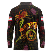 Tahiti French Polynesia Long Sleeve Polo Shirt Octopus Plumeria Polynesian Tattoo