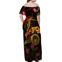 Tahiti French Polynesia Off Shoulder Maxi Dress Octopus Plumeria Polynesian Tattoo