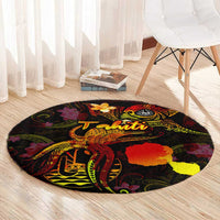 Tahiti French Polynesia Round Carpet Octopus Plumeria Polynesian Tattoo