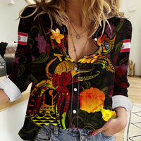 Tahiti French Polynesia Women Casual Shirt Octopus Plumeria Polynesian Tattoo