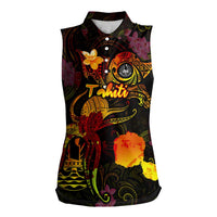 Tahiti French Polynesia Women Sleeveless Polo Shirt Octopus Plumeria Polynesian Tattoo
