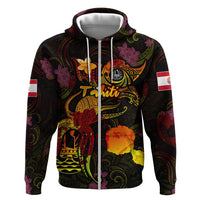 Tahiti French Polynesia Zip Hoodie Octopus Plumeria Polynesian Tattoo