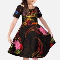 Cook Islands Family Matching Mermaid Dress and Hawaiian Shirt Octopus Plumeria Polynesian Tattoo DT02 Daughter's Dress Black - Polynesian Pride
