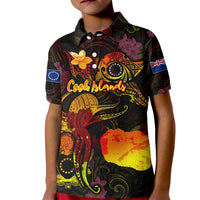 Cook Islands Kid Polo Shirt Octopus Plumeria Polynesian Tattoo