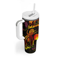 Cook Islands Tumbler With Handle Octopus Plumeria Polynesian Tattoo